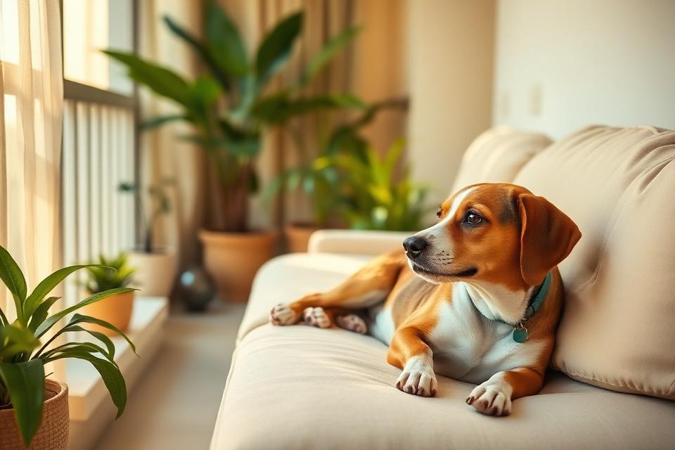 Best dog breeds for apartments in Bengaluru, calm Beagle relaxing on a flat sofa