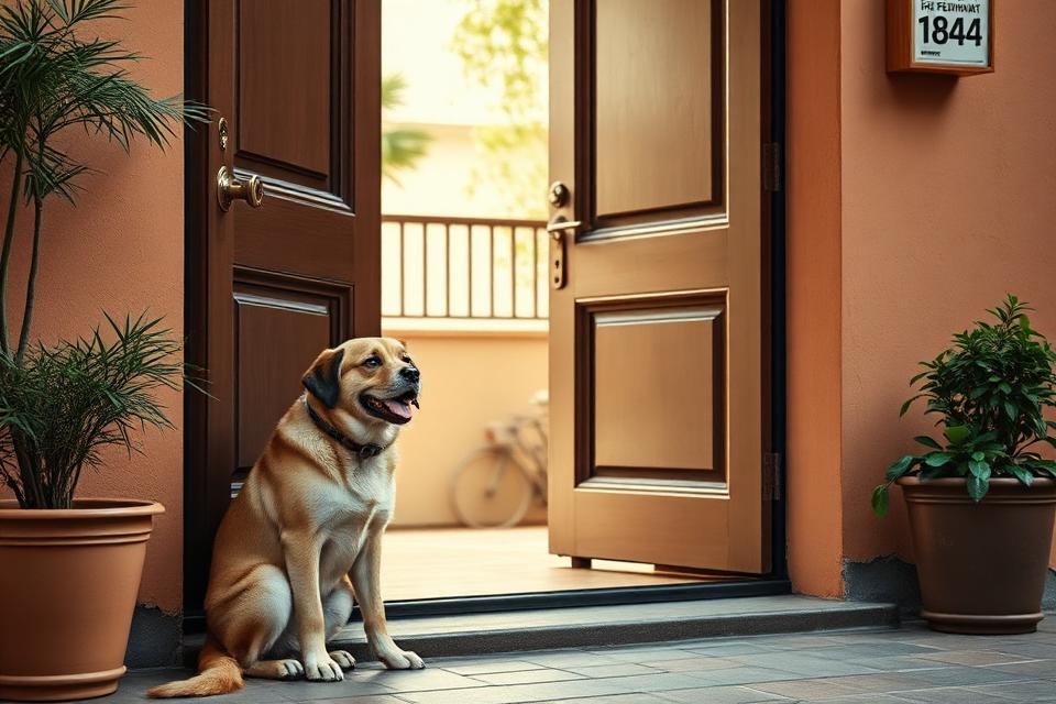 Dog calmly watching a delivery rider at the apartment door, Bengaluru behaviour training