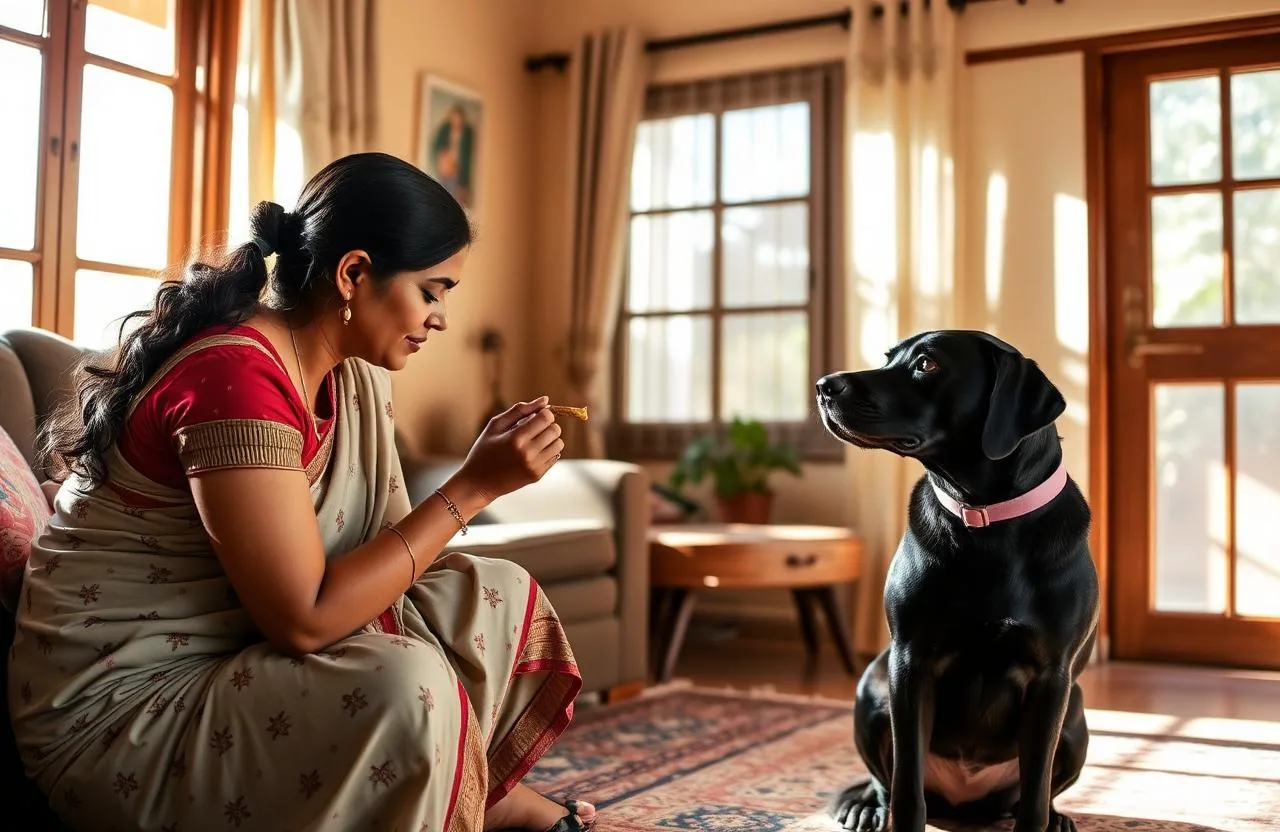 Pet parent in Bengaluru practising reward-based training at home with their dog