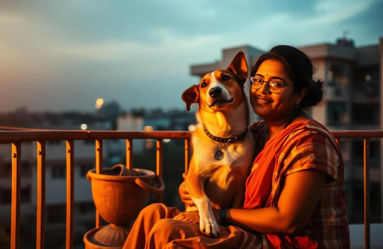 Pet parent in Bengaluru with calm trained dog on apartment balcony, Paws of Persistence