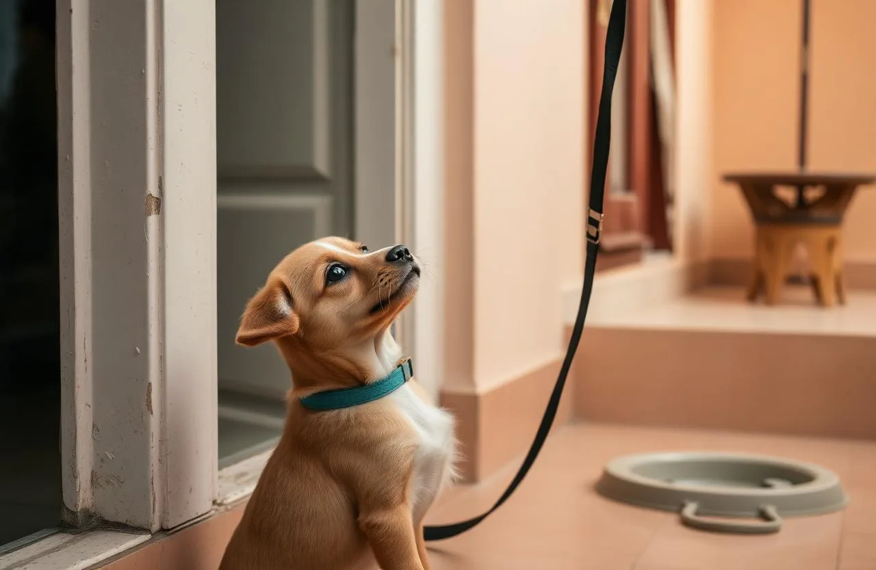 Puppy being praised for using a designated potty area on a Bengaluru apartment balcony