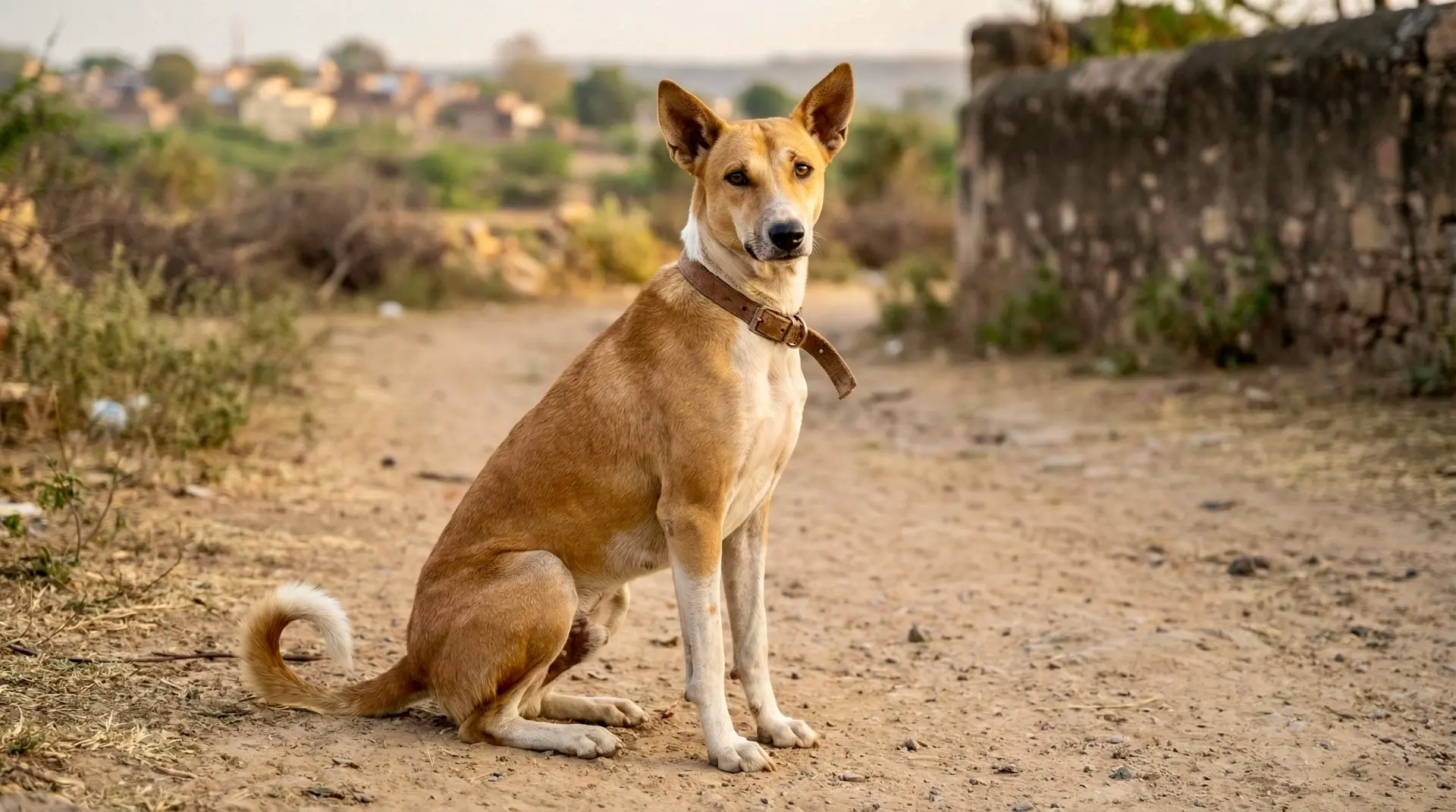 Indie dog training Bangalore, Indian pariah dog standing proudly in golden light
