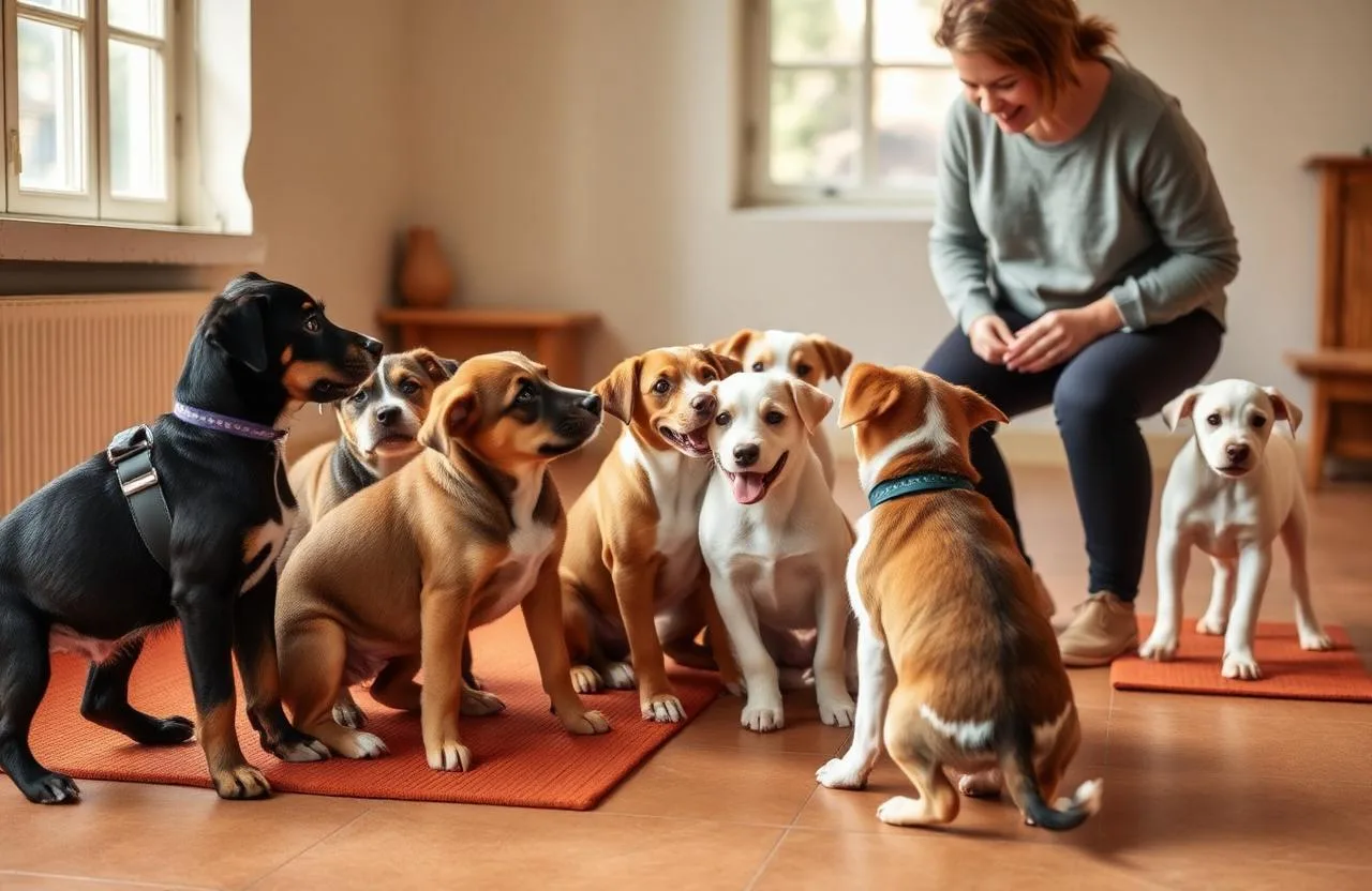Group of mixed breed puppies in a Bengaluru puppy kindergarten class, Paws of Persistence