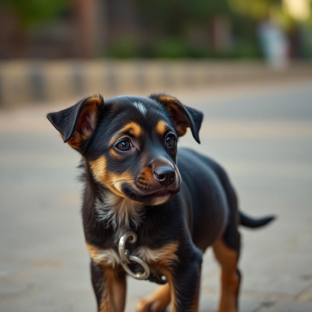 Puppy fear period guide Bengaluru, cautious indie puppy looking uncertain on a quiet street