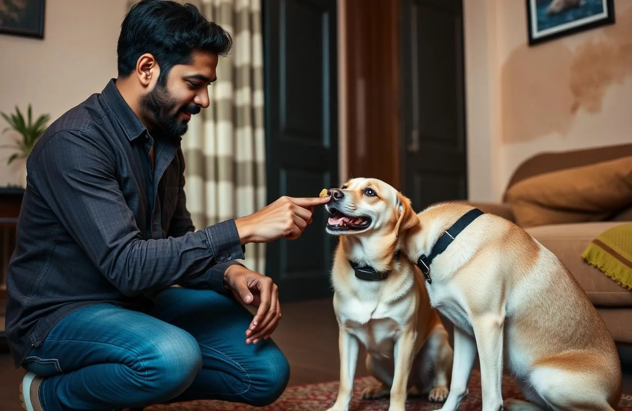 Bengaluru family practising calm cues with their dog at home after a training session